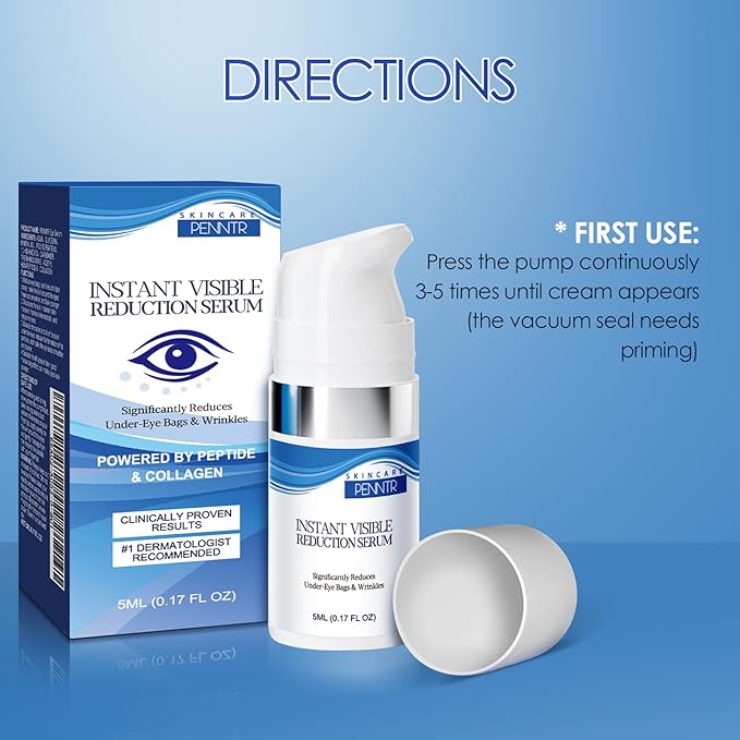 Instant Visible Reduction Serum- Reduces Under-Eye Bags & Wrinkles, Powered by Pepitide and Collagen, Anti-Aging Cream for Fine Lines (0.17 Fl.OZ)