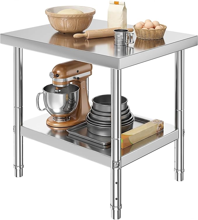 DWVO 30x24in Stainless Steel Table, NSF Metal Prep Worktable with Adjustable Shelf for Kitchen Restaurant Hotel Garage Warehouse Home