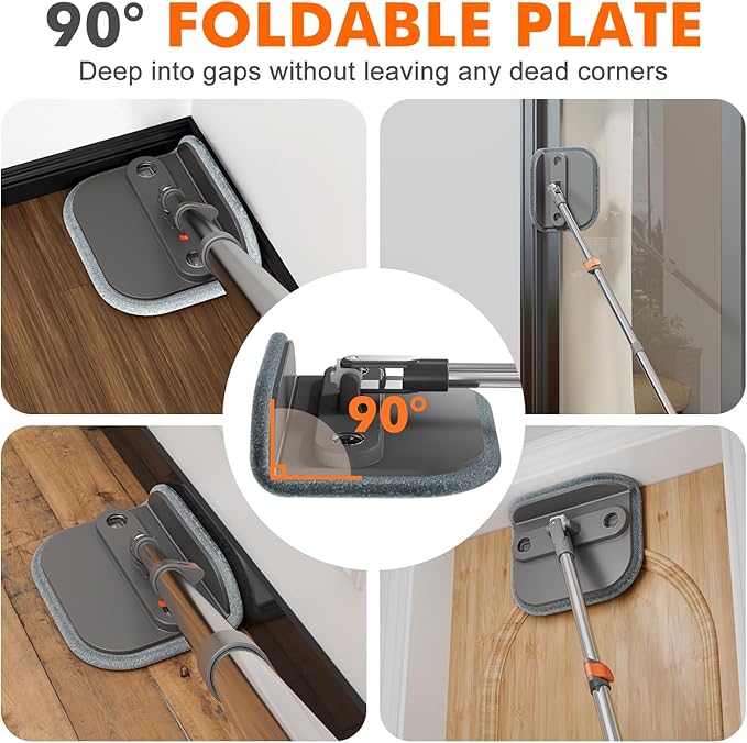Upgraded Self-Standing Spin Mop and Bucket System, Detachable Inner Mop Bucket Separates Dirty Water & 90° Foldable Head, Triple-Scrub System, 0.9Gal Dual Drainage, for Hardwood Floors (Gray 6 Pads)