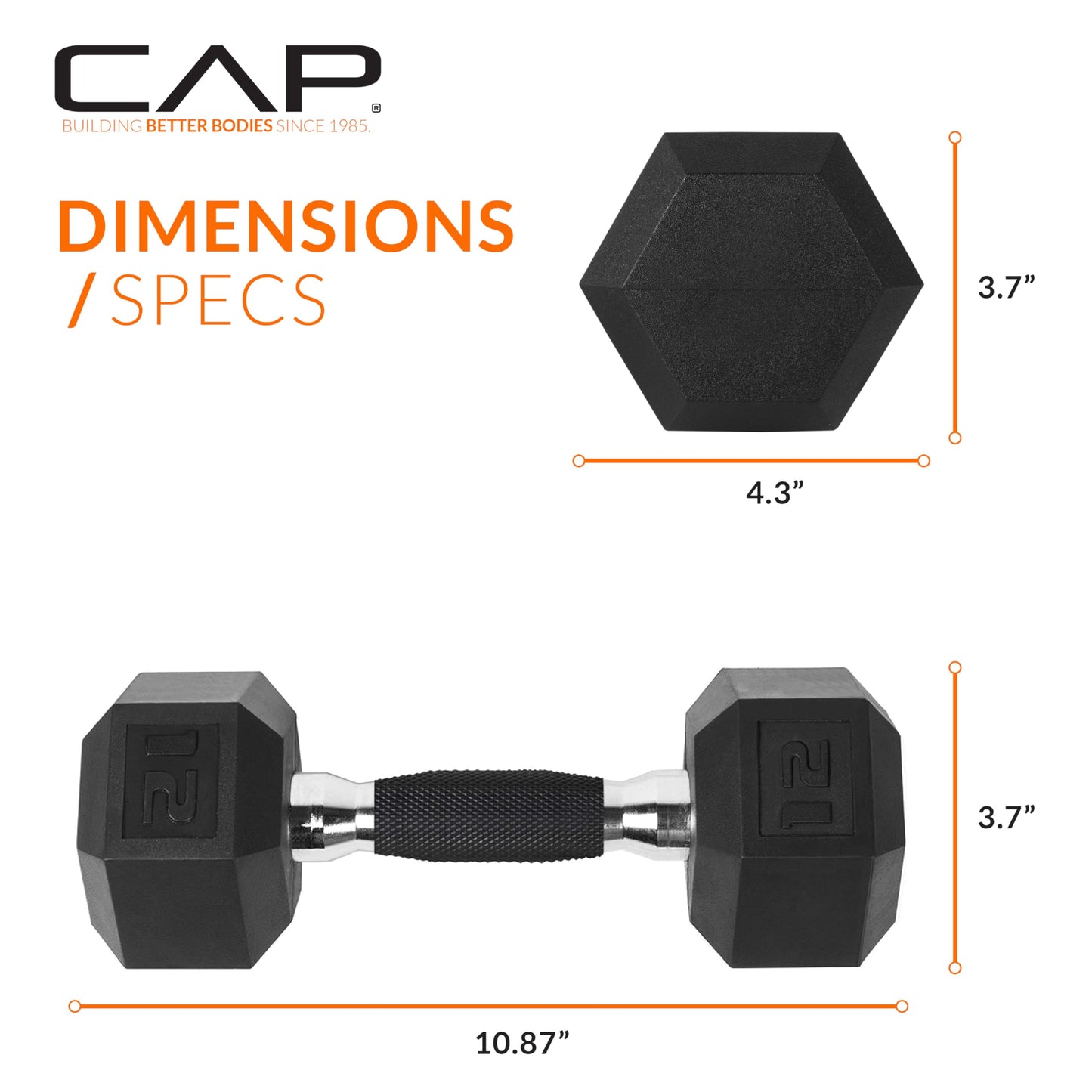 CAP Barbell Coated Dumbbell Weights with Padded Grip, Single, 12 LBS