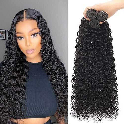 Giginger Bundles Human Hair 20 22 24 Inch Water Wave Brazilian Virgin Curly Human Hair Bundles Unprocessed Quick Weave Soft Sewn In Hair Extensions for Black Women
