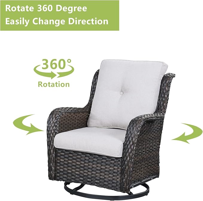 Rilyson Wicker Patio Furniture Set - 5 Piece Rattan Outdoor Sectional Conversation Sets with 2 Swivel Rocking Chairs,2 Ottomans and 1 Side Table for Porch Deck Garden(Brown/Beige)