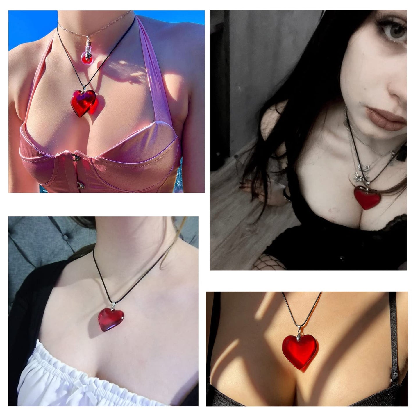 Chunky Puffy Heart Choker Necklace for Women Big Red Glass Heart Pendant Necklace With Leather Rope Chain Y2K Trendy Jewelry Gifts for Girlfriend Lover Women Teen Girls (1.4 in. Glass Red Heart)