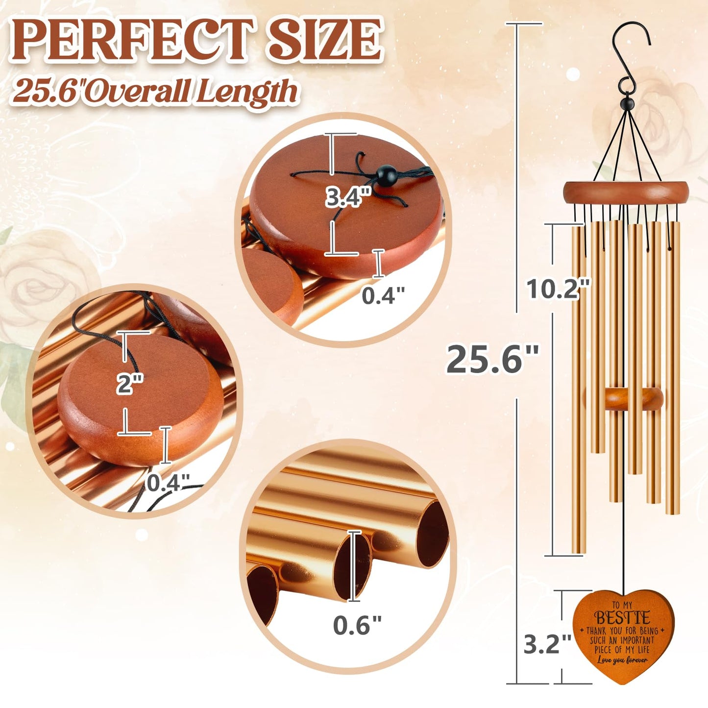 Bestie Gifts for Women, Best Friend Wind Chimes, Friendship Bestie Happy Birthday Gift for Women, Graduation Thanksgiving for Friends Female BFF