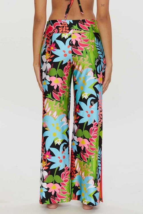 Trina Turk Women's Standard Swim Pants, Floral Print, Side Slits, Casual, Beach Cover Ups, Tiki Border (Multicolor), X-Small
