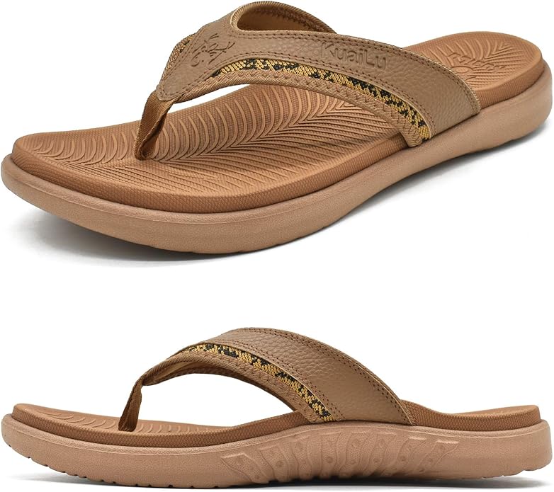 KuaiLu Mens Sport Flip Flops Comfort Orthotic Thong Sandals with Plantar Fasciitis Arch Support Outdoor Summer Beach Size ...