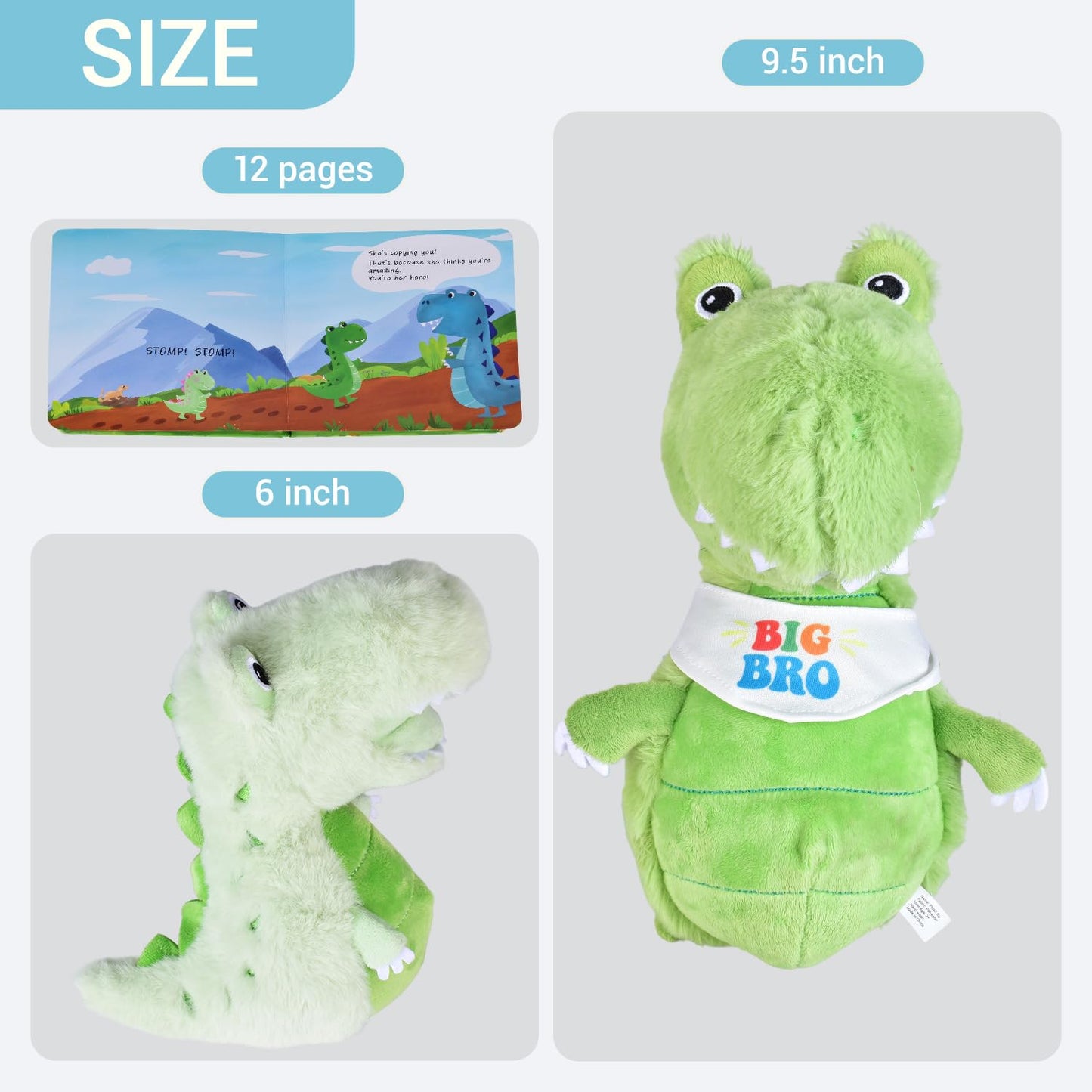 JAJOAGIA Big Brother Gift for Boy for Older Siblings of New Baby Includes Plush Dinosaur with Storybook, Ideal Birthday & Special Occasion Gift for Boys (Big Brother/Little Brother)