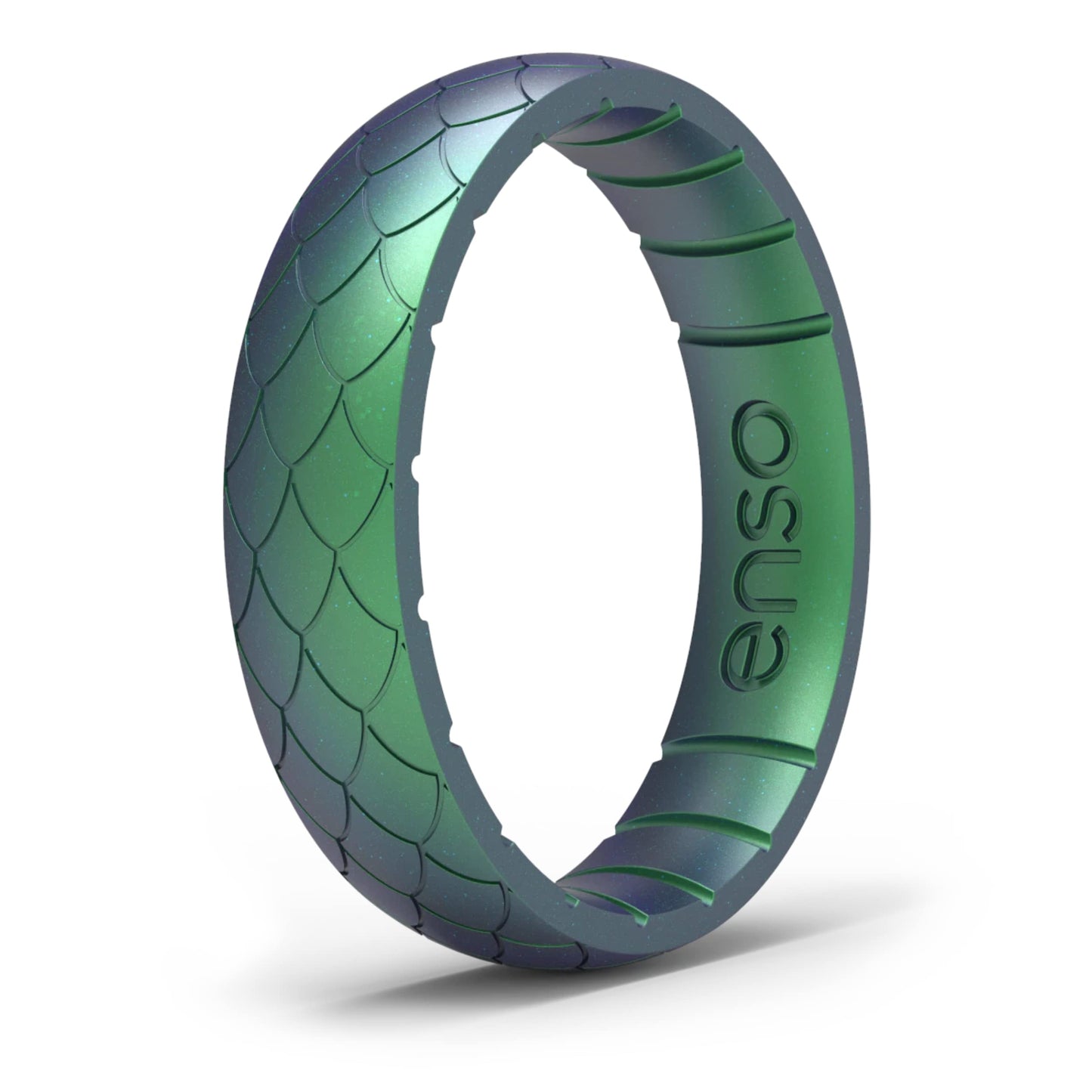 Enso Rings Etched Thin Legend Silicone Ring - Ultra Comfortable, Breathable, and Safe Wedding Ring - Dragon Scale, 9
