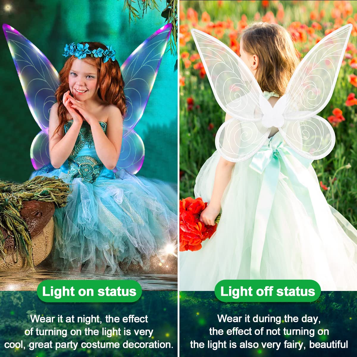 quescu Light up Fairy Wings for Adults,LED Butterfly Wings for Girls Women,Halloween Costume Dress Up, for Kids Girls