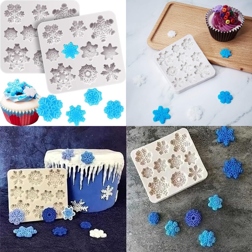 Snowflake Silicone Fondant Mold Baking Molds for Christmas Chocolate Dessert Candy Cake Decoration 2pcs