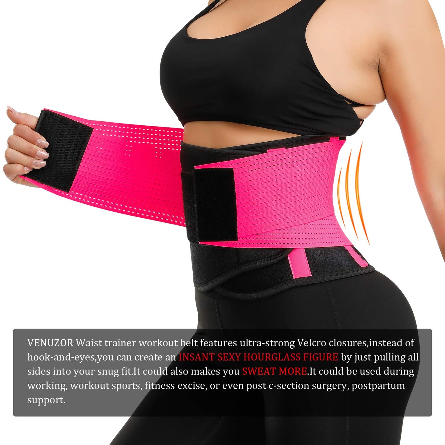 VENUZOR Waist Trainer Belt for Women - Waist Cincher Trimmer - Slimming Body Shaper Belt - Sport Girdle Belt (UP Graded)(FL Pink,L)