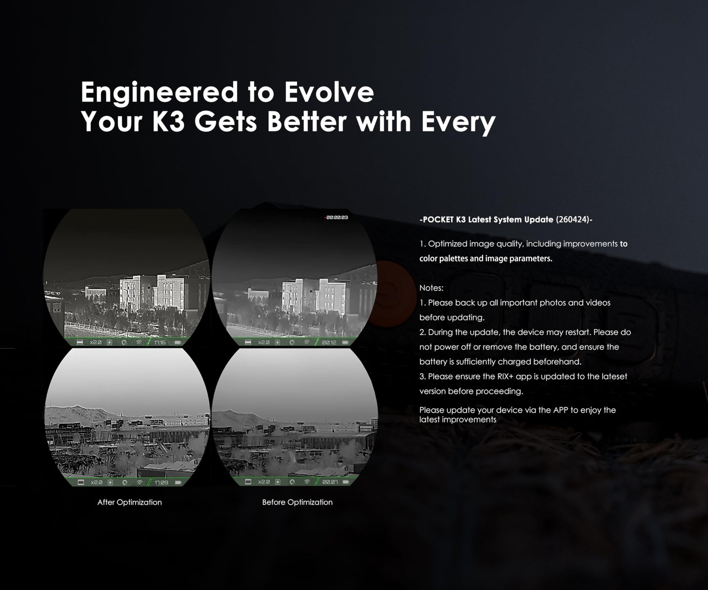RIX Pocket K3 Portable Thermal Monocular for Hunting, 384x288 (50Hz), Wi-Fi, Handheld Night Vision Monocular