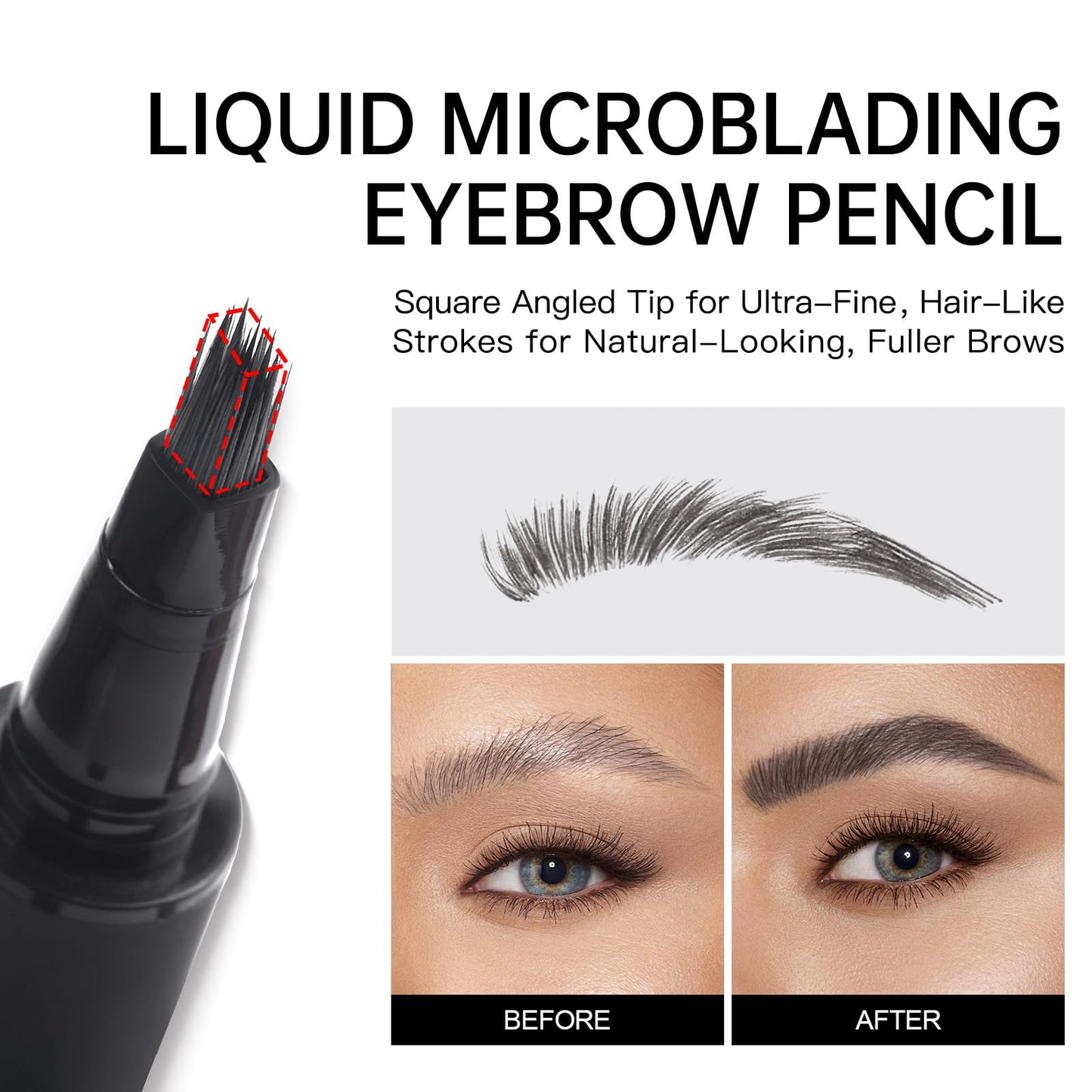 Liquid Microblading Eyebrow Pencils for Women - Waterproof, Quick-Drying Brow-Fection Pen with Angled Square Tip for Hair-Like S