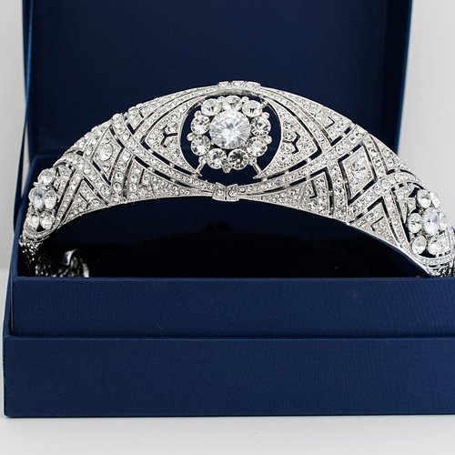 Royal Tiara with Real Austrian Crystals, Queen Mary's Bandeau Replica Tiara,Princess Meghan Wedding Bridal Diadem Jewelry