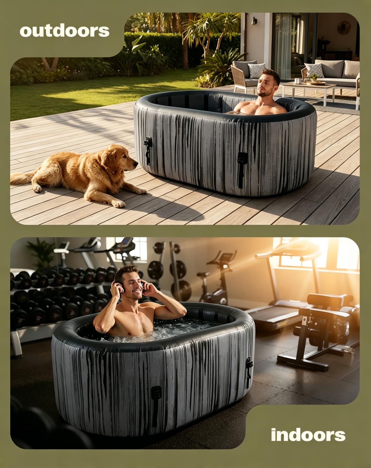 SWRORDAWN Upgrade 179 Gal XXL Ice Bath Tub Fits Tall 6'7" Athletic, Water Chiller Compatible Cold Plunge Tub for Recovery, 5-Layer Portable Inflatable Ice Bathtub with Lid for Indoor Outdoor Use, Gray
