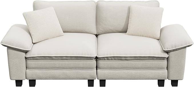 MIXPATIO 87" Cloud Modular Sectional Loveseat, 2-Seater w/Deep Seat & Removable Arms, Plush Chenille for Small Living Room & Apartment - Beige