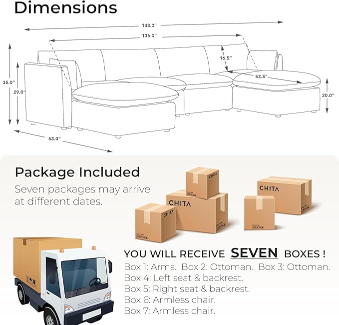 CHITA Luxury Oversized 148" U-Shaped Sectional Sofa Couch, Premium Down Filled Cloud Modular Sectional with Storage Ottoman, FSC Certified, 6 Seat for Living Room, Cream