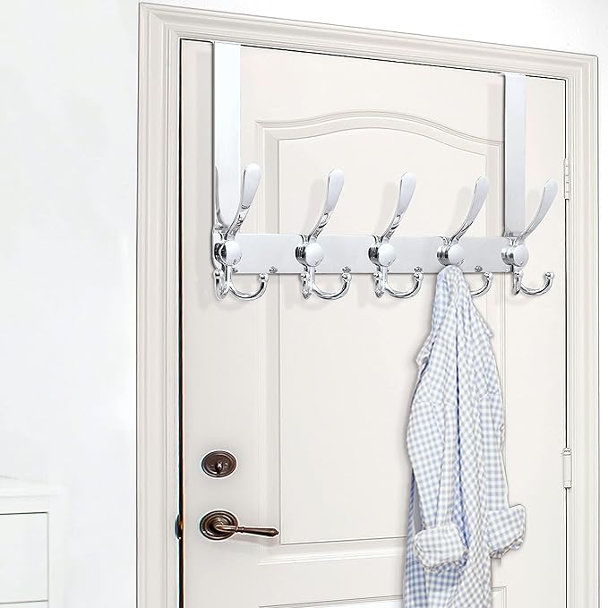 WEBI Over The Door Hooks,Triple Door Hooks for Hanging,Door Hanger,Over The Door Towel Rack,Door Coat Hanger,Door Coat Rack for Clothes,Towels,Behind Bathroom,Chromed