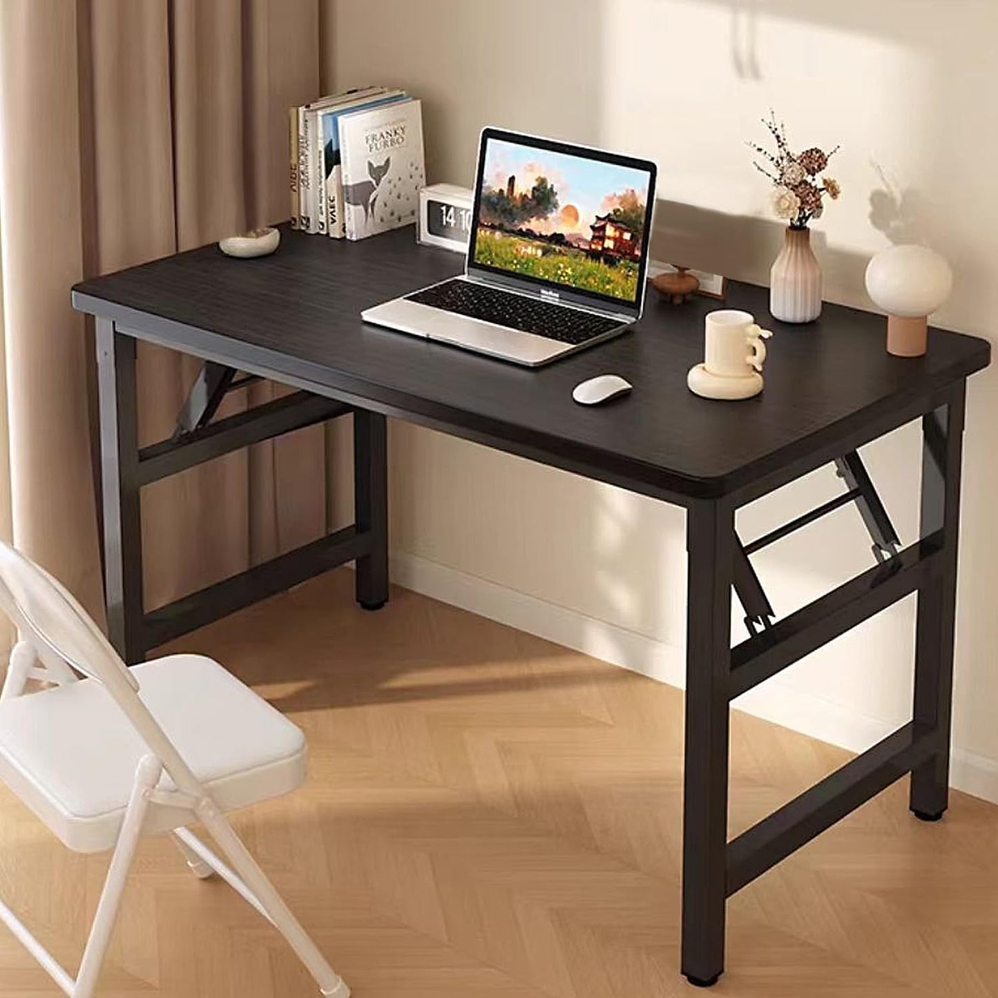 HDOFM 31.5 Inch Folding Table，Square Folding Desks for Small Space,Small Foldable Desk No Assembly,Black.