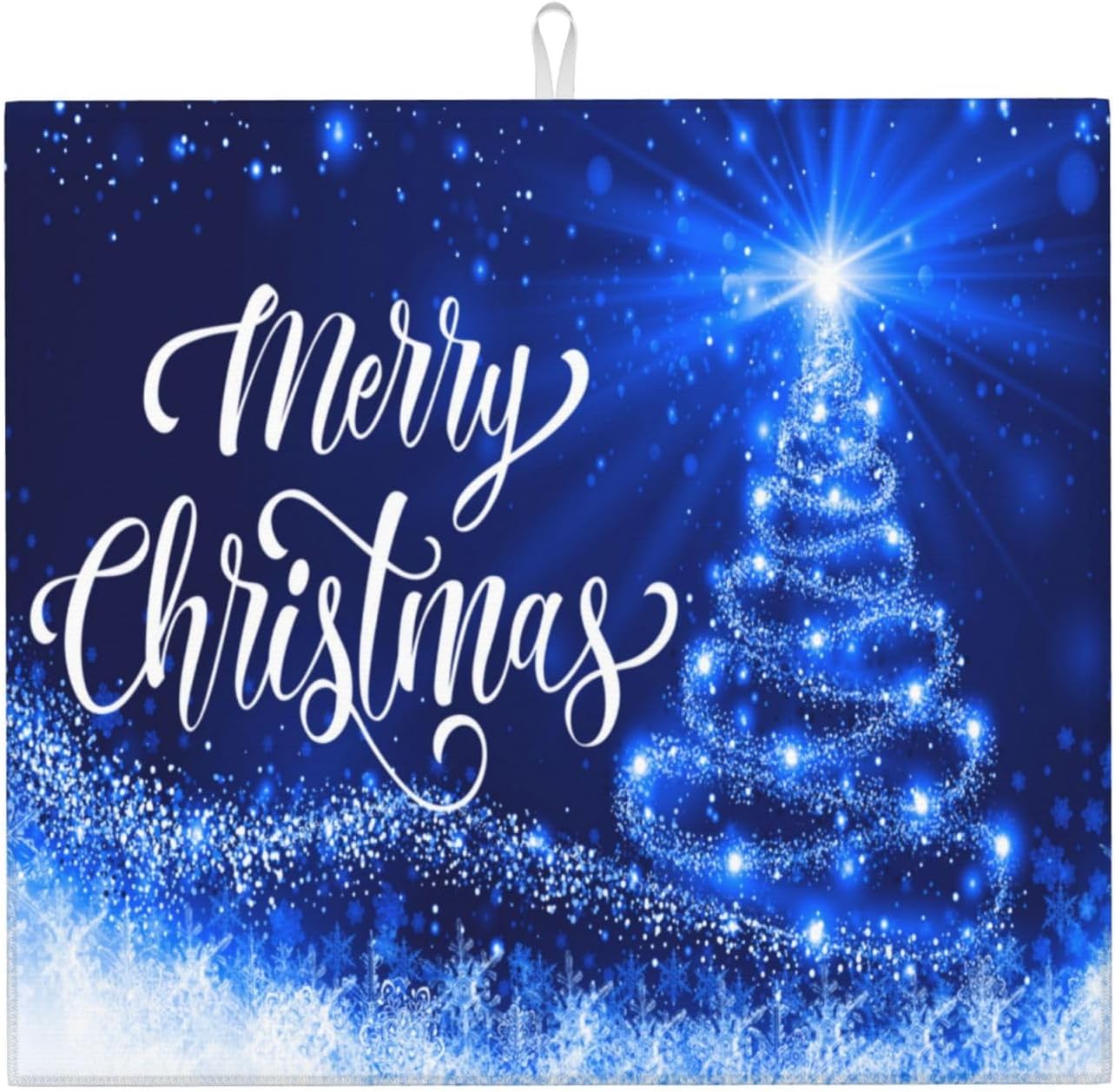 Dish Drying Mat Merry Christmas Blue Snow Tree for Kitchen Counter Absorbent 16x18 Inch Microfiber Dishes Plate Glass Dry Draining Pad Reversible Washable