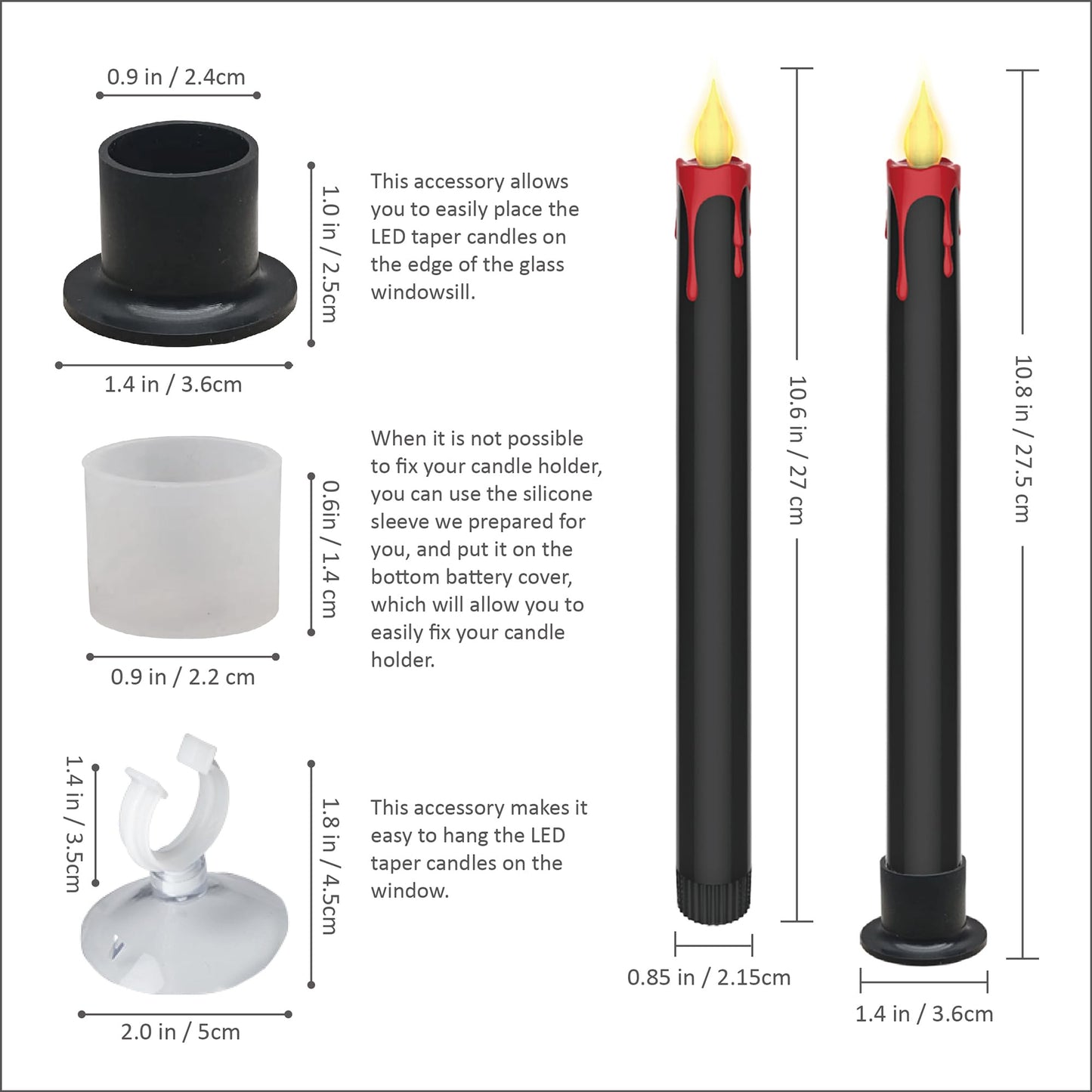 VICANBLE Halloween LED Flameless Taper Candles Black Red Drip with Remote Timer, 6 Pcs Candlesticks with 3D Flickering Flame for Home Fall Indoor Decorations(0.85 x 10.6 Inches)