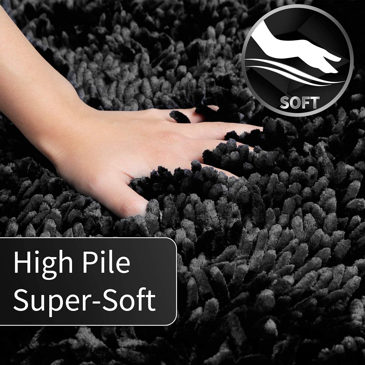 Yimobra Chenille Bathroom Rugs Non Slip, Extra Thick Soft Absorbent Bath Rug 24x17 Inch, Machine Washable Quick Dry Bath Mat for Bathroom Floor, Tub and Shower, Home Decor Accessories, Black