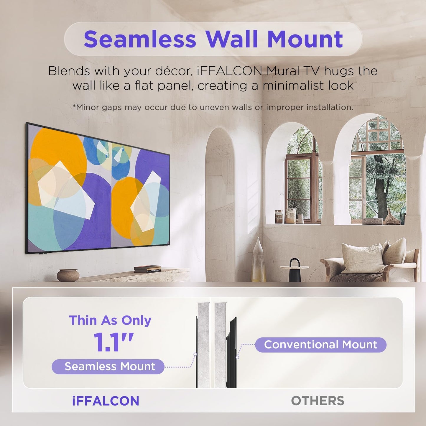 iFFALCON 75-Inch Class QLED 4K F75 Smart TV, Ultra-Slim 1.1'' Floating Picture Frame TV, Seamless Wall-Mount Installation | Dolby Vision IQ, 144Hz, Google TV, Alexa(Add TV & Frame to Cart Together)