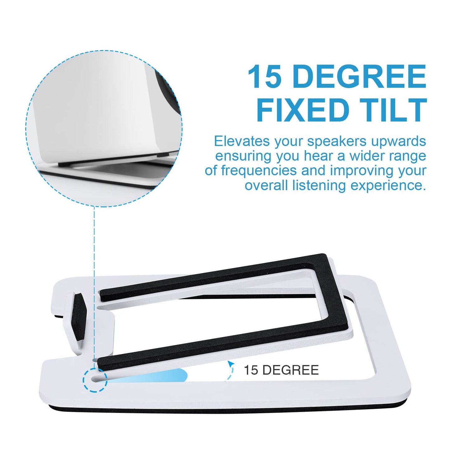 Sanyun SW601 Metal Desktop Stands for Compact 2''-3'' Speakers, Tilted Steel With Damping Foam Padding for Computer PC Tabletop Monitor, Recommended for SW208 White (Pair)