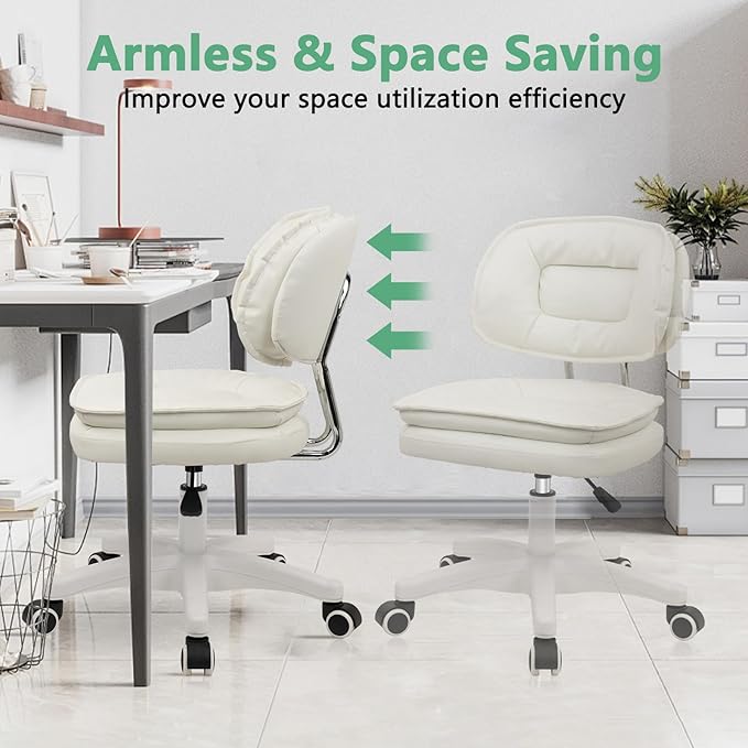 Small Rolling Stool with Backrest - 360° Swivel Rolling Chairs with Wheels,Adjustable Height Armless Vanity Chair, Thickened Seat Cushion Stool Chairs for Spa, Shop, Salon, Massage, Beige, 2 Pack