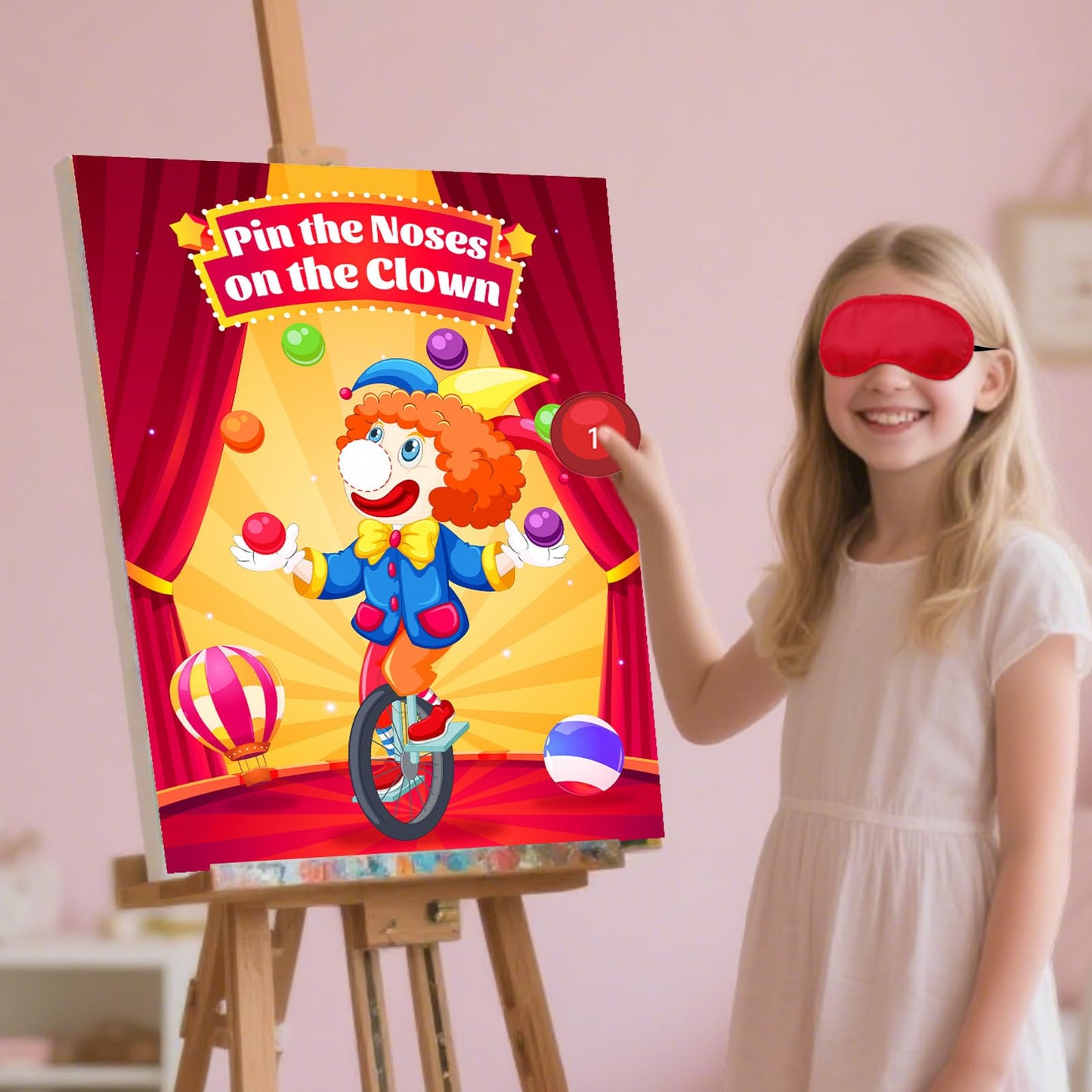 Circus Carnival Party Decorations - Pin The Noses on The Clown Birthday Games Yellow Clown Theme Poster with 24pcs Stickers and 1 Blindfold