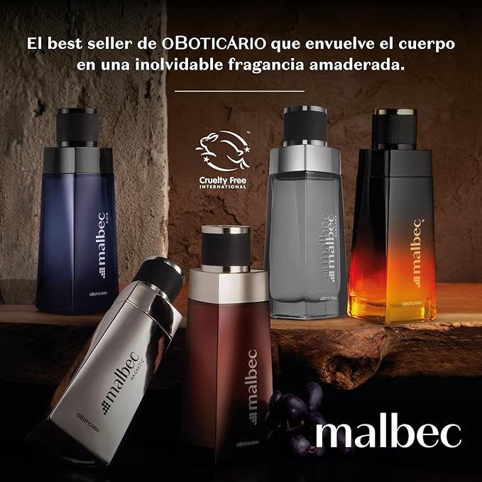 Malbec Vert Eau de Toilette By O Boticário, Cologne For Men, Long Lasting Men's Fragrance, French Oak Barrel-Aged Red Wine & Woody Fresh Scent, 3.4 Ounce