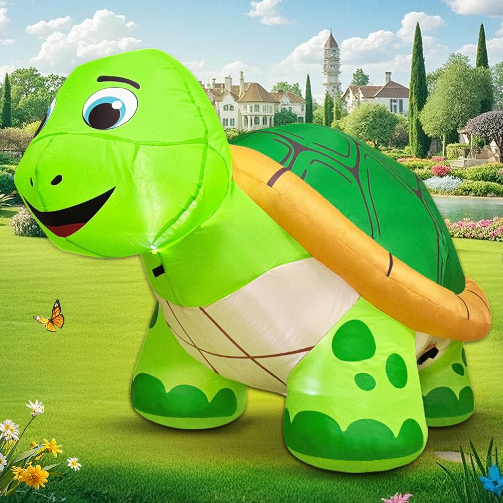 5 FT Tortoise Inflatable Decoration, Spring Inflatable Blow Up Animal Decorations Built LED Lights for Outdoor Yard Farm Lawn Holiday Garden Birthday Party