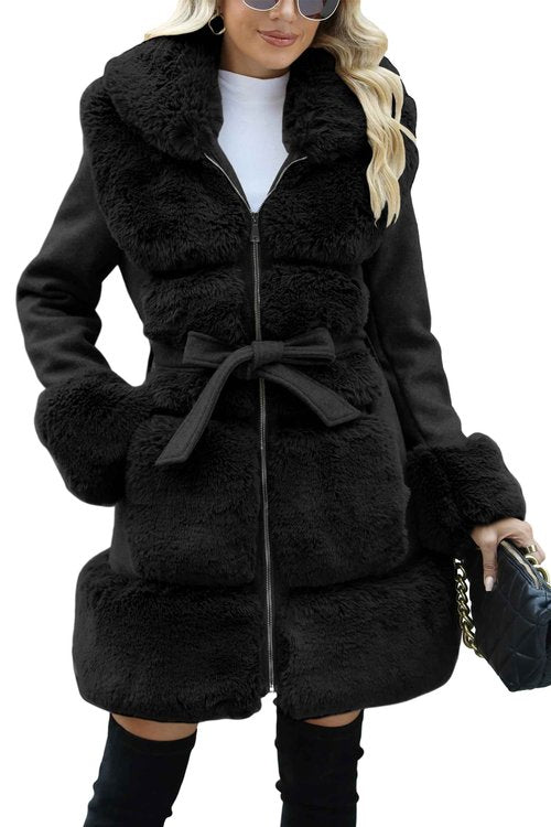 Bellivera Women's Wool Pea Coat Faux Fur Jacket Winter Warm Parka Overcoat with Belt 241A L