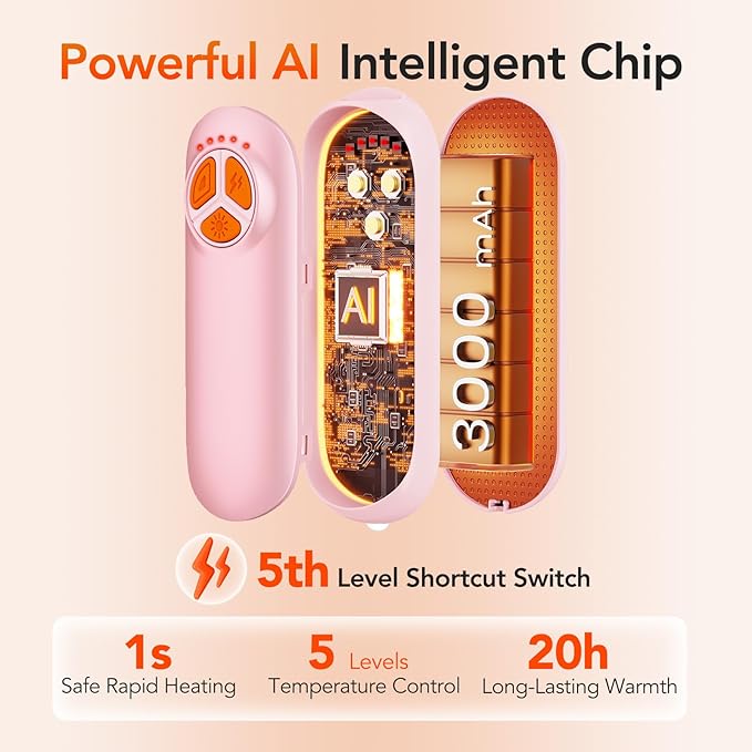 Upgraded Hand Warmers Rechargeable 2 Pack, AI Electric Hand Warmers, Portable Heater, 1s Safe Rapid Heat, 5 Gears Temperature Control, for Hunting, Camping, Hiking, Outdoor