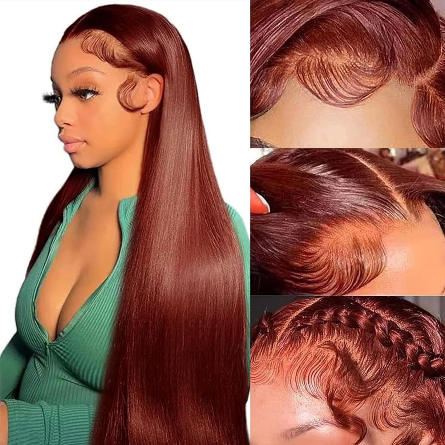 Reddish Brown Lace Front Wigs Human Hair 13x6 HD Lace Front Wigs Human Hair #33 Color Straight Copper Red Lace Front Wig Auburn