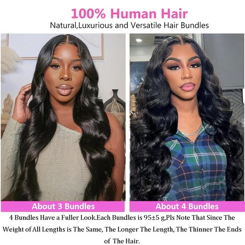 MsSunlight 12A Human Hair Bundles 16 18 20 22 Inch Body Wave Bundles Human Hair 100% Unprocessed Brazilian Virgin Hair 4 Bundles Deals Human Hair Extensions Quick Weave Natural Black