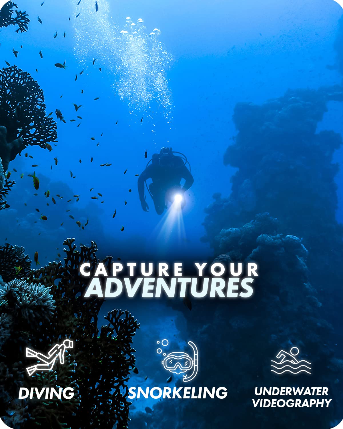 Movo Diverig2 Xl Diving Rig Bundle With Waterproof Led Light - Compatible With Gopro Hero, Hero5, Hero6, Hero7, Hero8, Hero9, He
