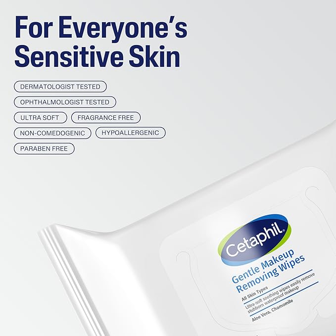 Cetaphil Gentle Makeup Removing Face Wipes, Daily Cleansing Facial Towelettes Gently Remove Makeup, Fragrance and Alcohol Free, 25 Count (Pack of 12)