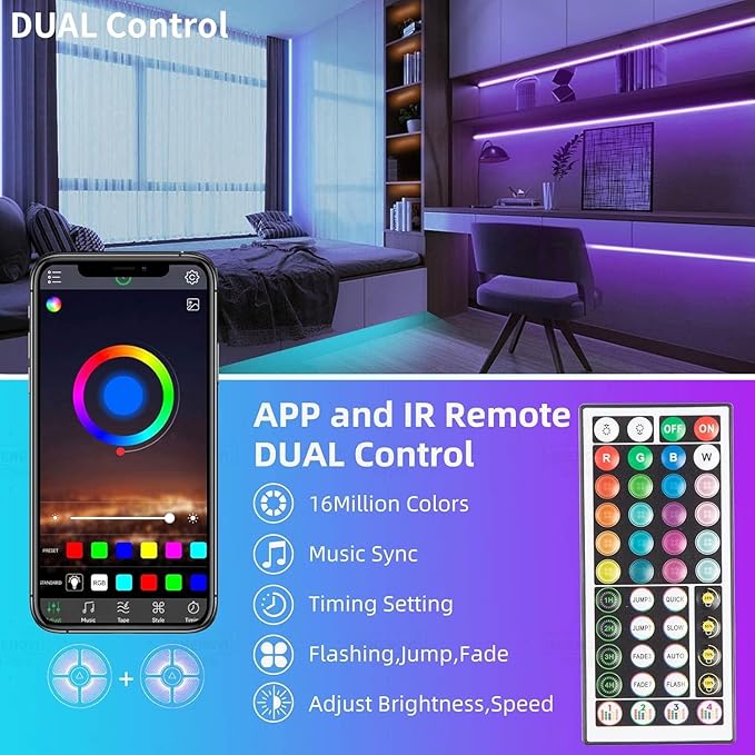 KSIPZE 90ft Led Strip Lights RGB Music Sync Color Changing Bluetooth Led Lights with Smart App Control Remote Led Lights for Bedroom Room Lighting Flexible Home Décor