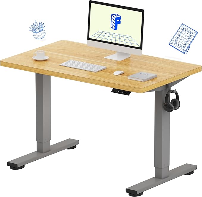 FLEXISPOT EN1 One-Piece Adjustable Desk 40 x 24 Inches Stand Up Desk Electric Height Adjustable Standing Desk with Seamless Desktop (Silver Frame + 40 inches Natural Top, 2 Packages)