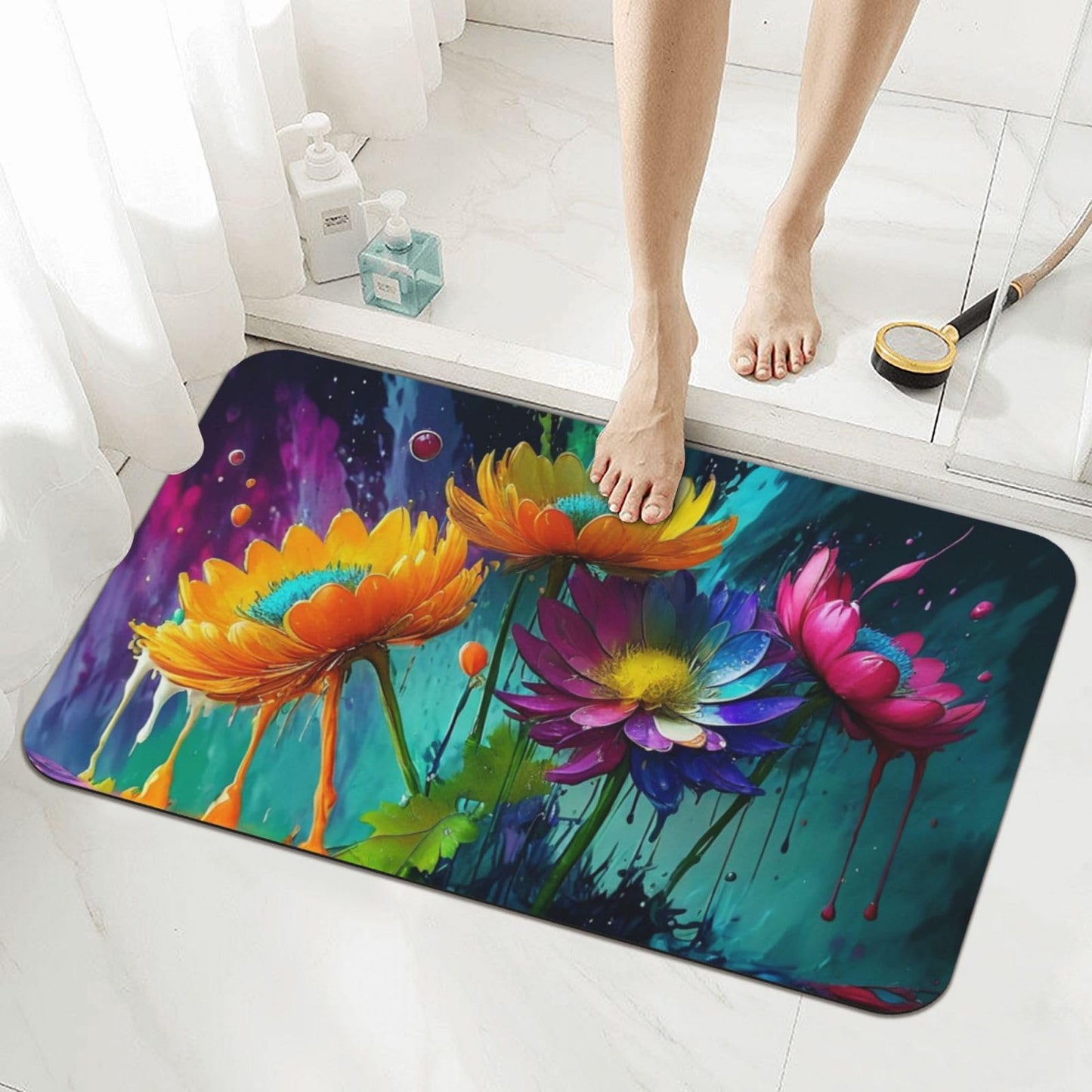 AZJINCOS Diatomaceous Earth Bath Mat - Non-Slip Quick-Dry Bathroom Rug with Stylish Prints, Eco-Friendly Absorbent Floor Mat for Shower, Poolside(Vibrant Designs, 15.7X23.6Inch)