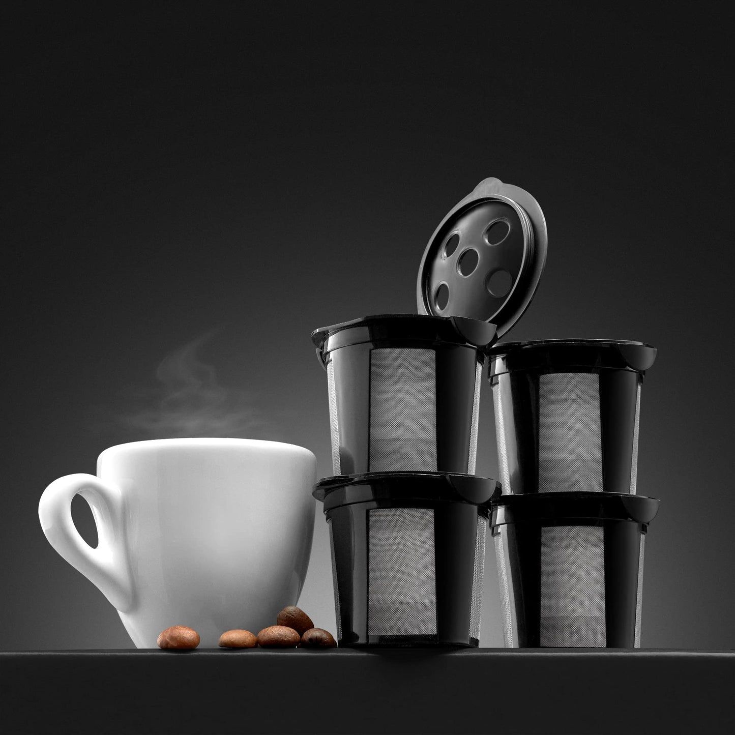 4 Reusable K Cups for Keurig K Supreme, K Supreme Plus, K Slim with Multistream Technology, K-Duo Hot & Iced Single Serve (Gen 2) - 4 Black Refillable Kcups Coffee Filters for Keurig Coffee Makers