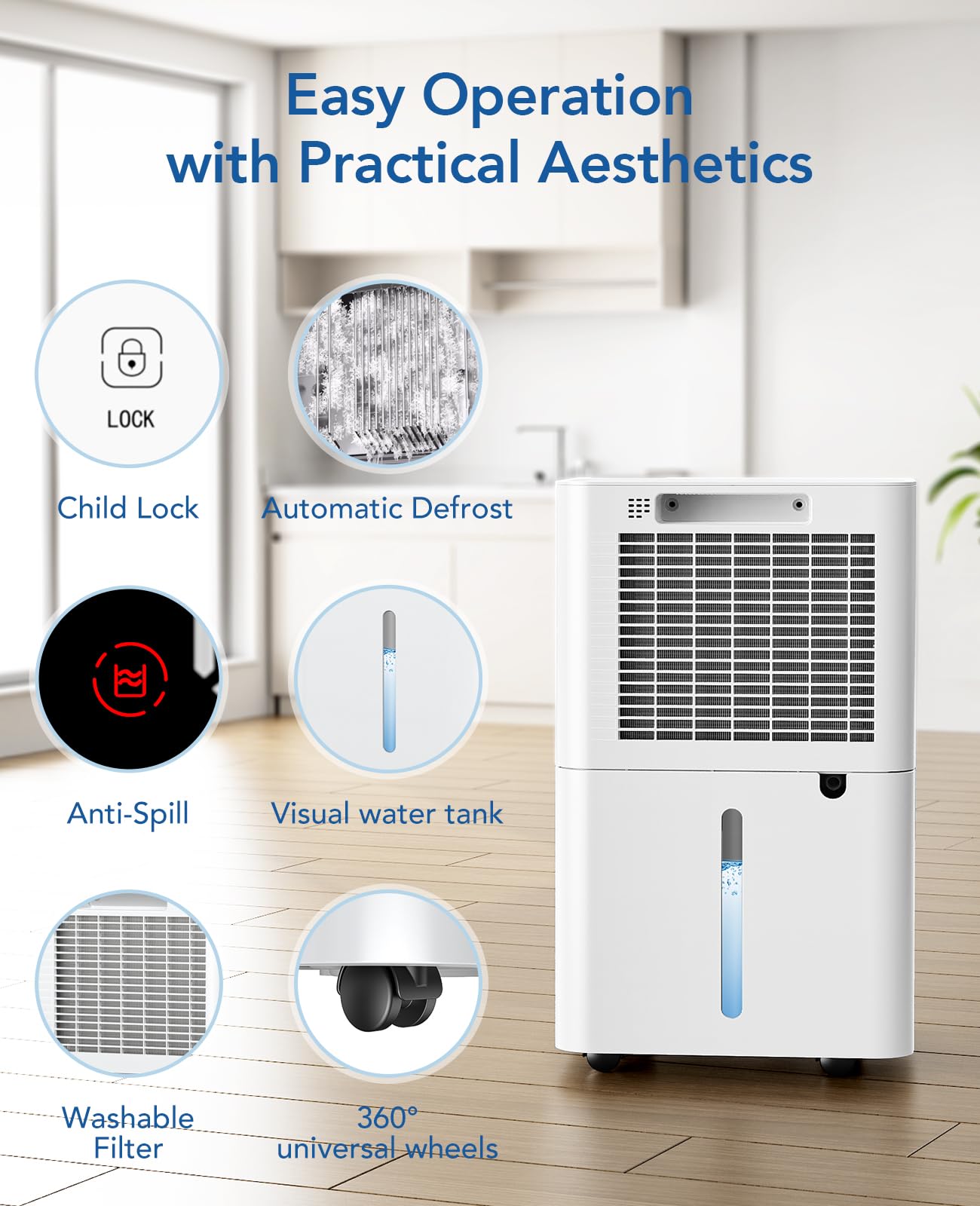 1500 Sq.Ft Dehumidifier for Basement with Drain Hose, 20 Pints Dehumidifiers for Home Large Room Bathroom Bedroom, 3 Modes, Smart Humidity Control, Sleep Mode, Auto Defrost, 24H Timer