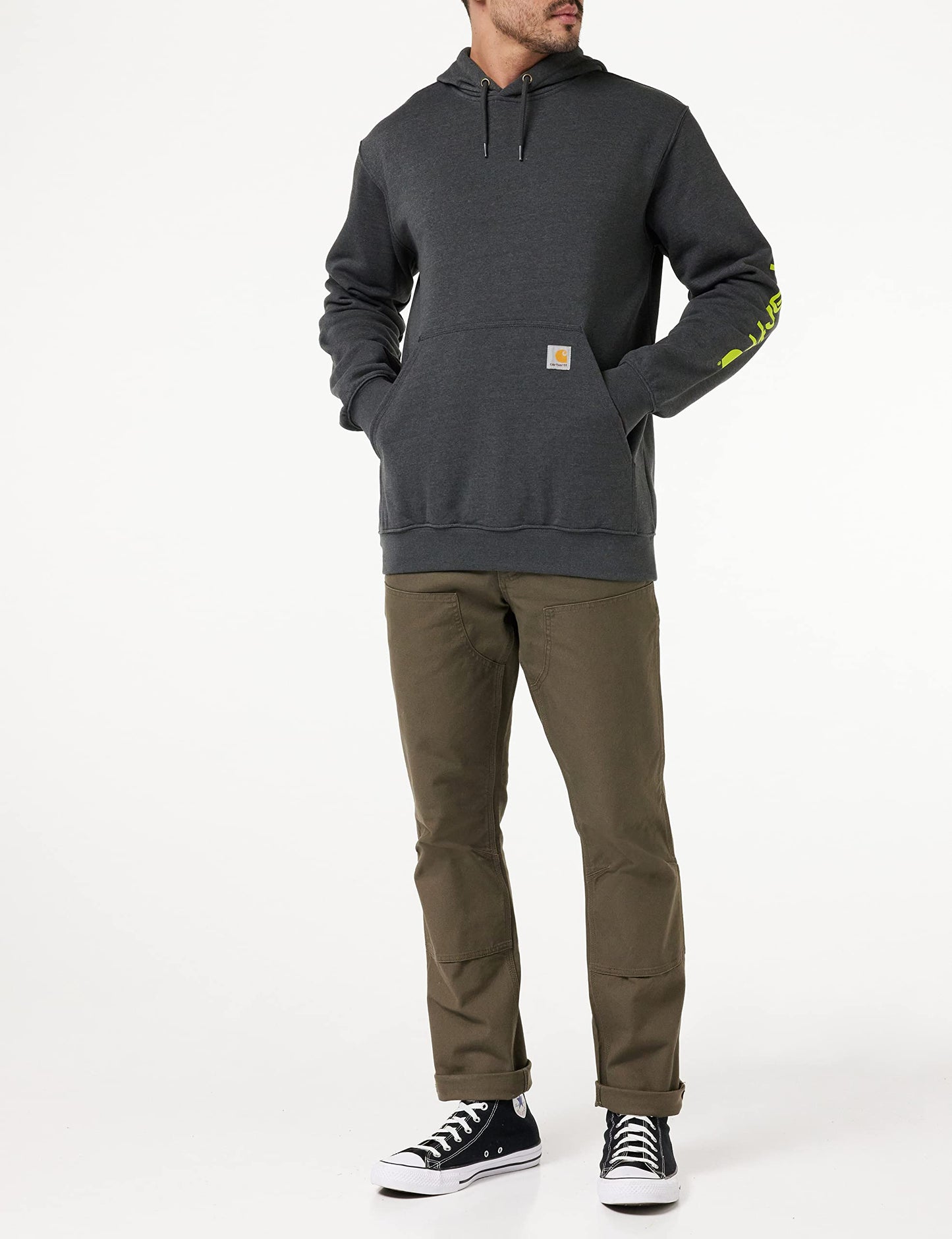 Carhartt mens Loose Fit Midweight Logo Sleeve Graphic fashion sweatshirts, Carbon Heather, Large US