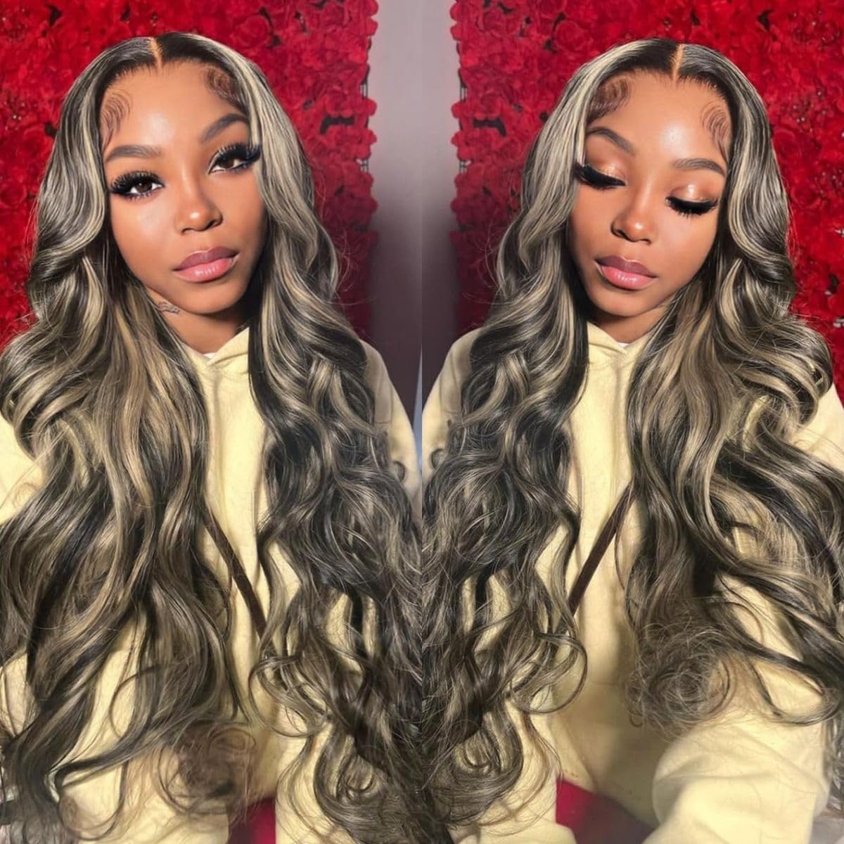 Kephare 250 Density FB/27 Balayage Highlight Ombre Lace Front Wig Human Hair 32 Inch Body Wave 13x4 HD Transparent Lace Front Wi