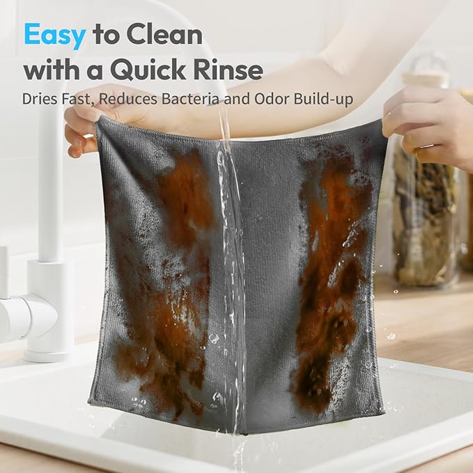Microfiber Cleaning Cloths 12x12IN 12 Pack Grey Lint Free Kitchen Cloths - Extra Thick, Streak-Free, Lint-Free, Fast Absorbent - Reusable Multi-Purpose Housekeeping Rags for Cars