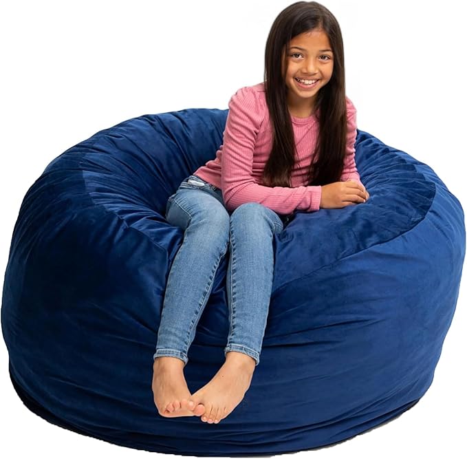 ULTIMATE SACK 4000 4-Foot Bean Bag Chair, Electric Blue Suede Cover – Oversized Foam Lounger, Floor Seat, Small Sofa, or Couch Bed for Living Area, Gaming Room, or Reading Lounge