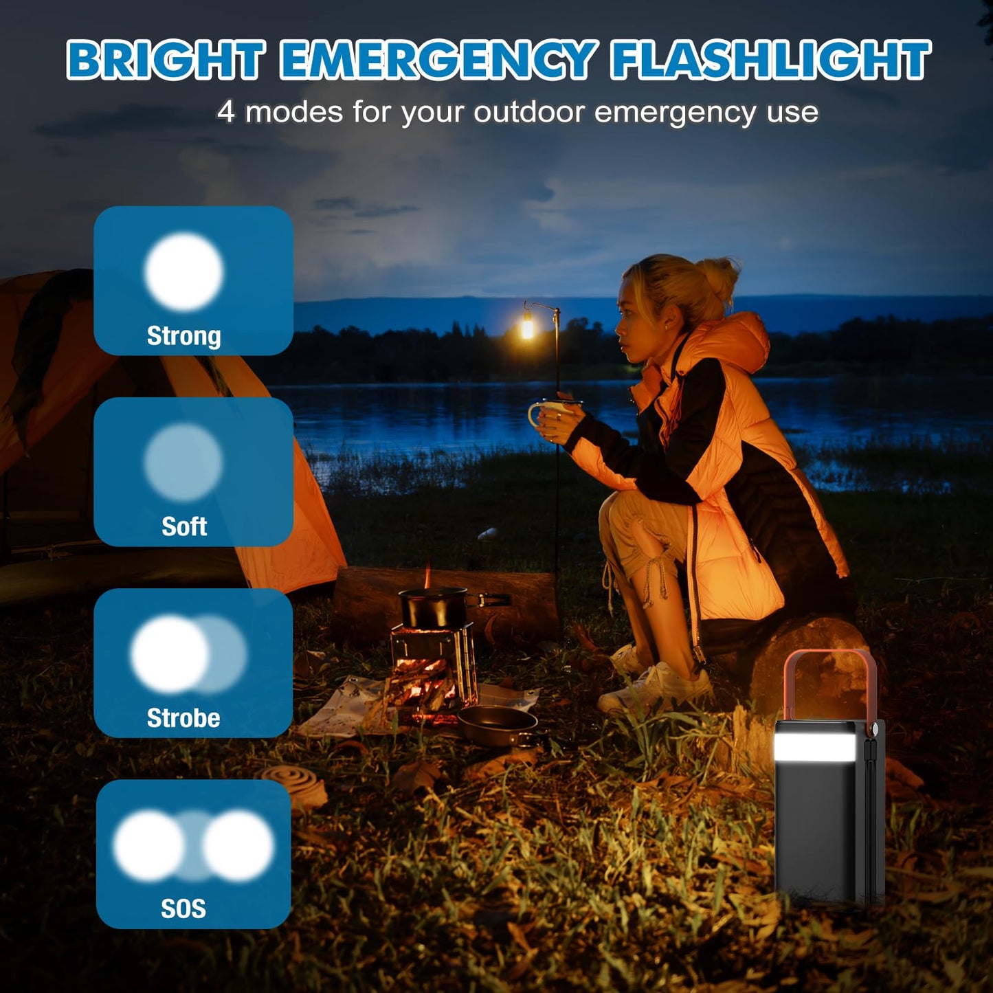 Portable Power Station, 27,000Mah Outdoor Generator With Built In Cable, Portable Power Bank Backup Battery For Phone Charge, Tr
