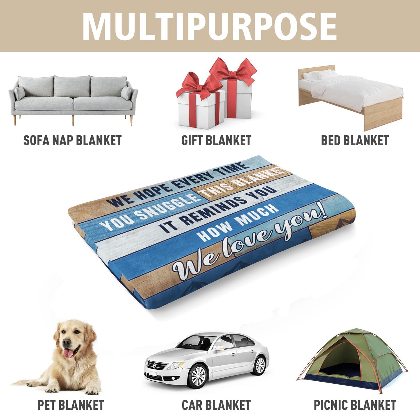 Afterprints Dad Blanket, Gifts for Dad on Fathers Day, Birthday, Father Gifts from Daughter Son, We Love You Soft Throw Blankets 50" x 60"