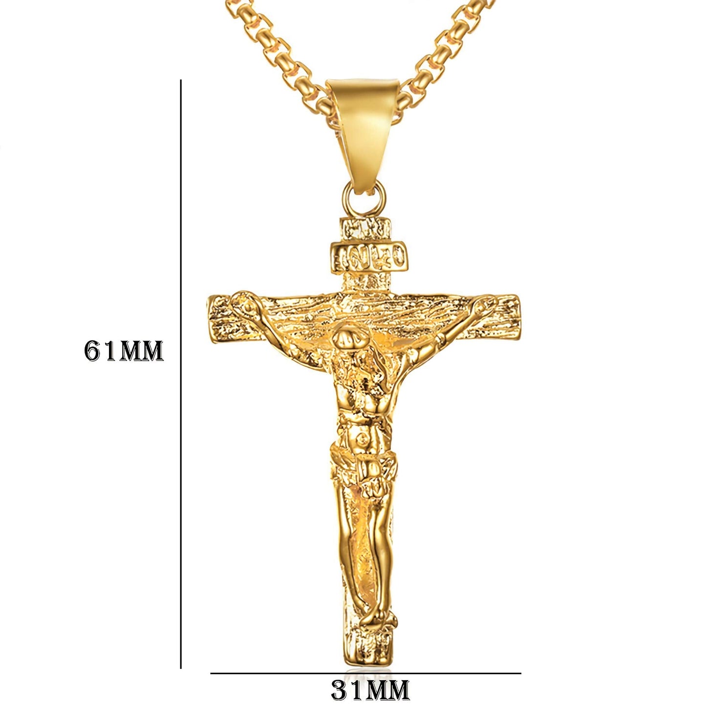 Axmerdal Stainless Steel Cross Necklace Jesus Christ Crucifix Cross Lord's Prayer Pendant for Men&Women 24 iNCH BOX CHAIN (gold)